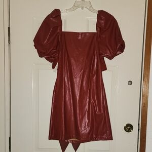 Mare X Anthropologie Small Petite Faux Leather Wine Red Dress
